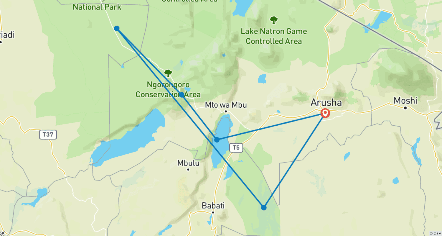 Mapa do percurso de Discover The World's Top Best 7-Day Tanzania Safari: The Best Safari in Tanzania for 2025/2026
