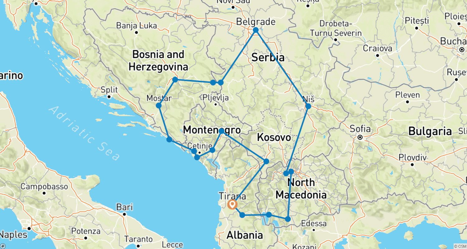 Mapa do percurso de Balcãs: Uma Jornada Detalhada