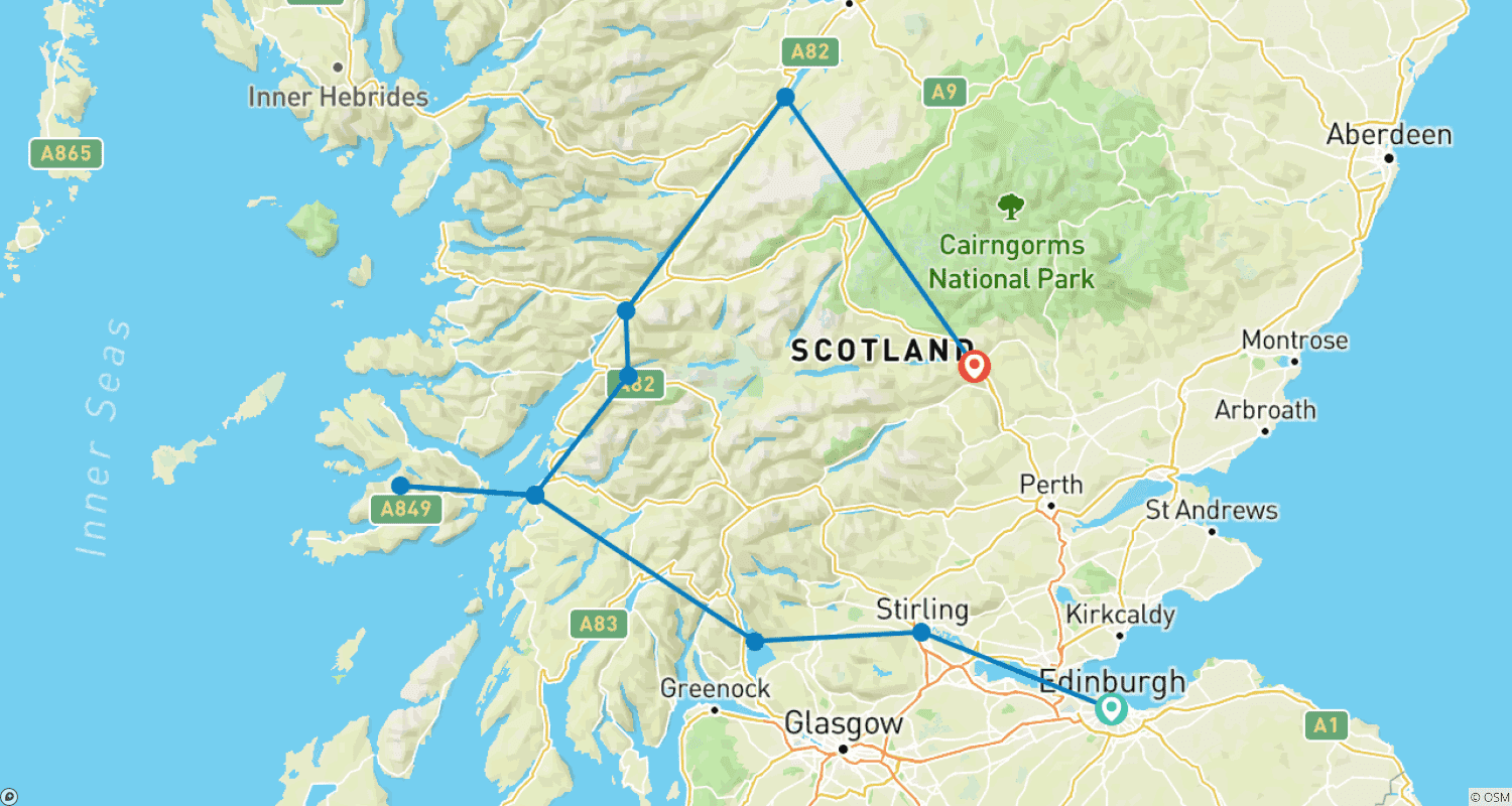 Scotland Highlightsのルートマップ