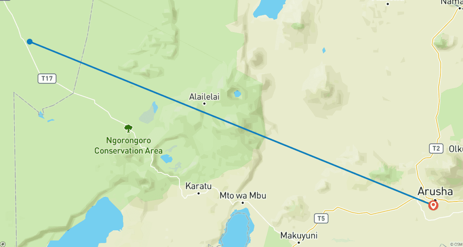 Mapa do percurso de Safári da Migração no Corredor Ocidental do Serengeti de 4 Dias em Maio, Junho e Julho com preço razoável