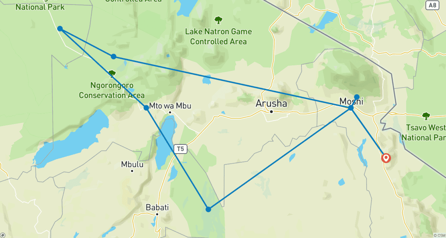 Mapa do percurso de 7 Dias em Lodge: Tarangire, Serengeti e Cratera de Ngorongoro & Visitando os Maasai **Melhor Operador Turístico da África e da Tanzânia 2023/2024 WTA*