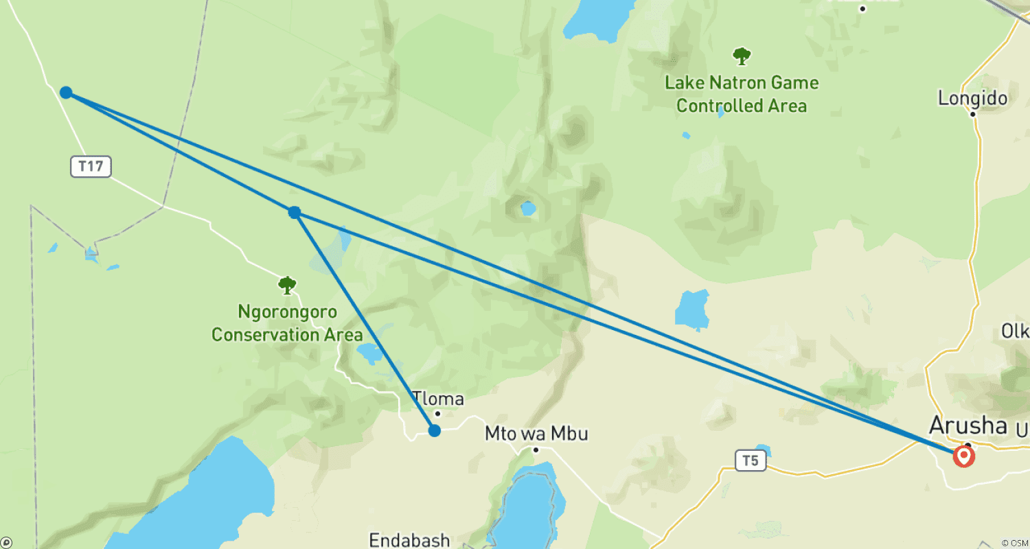 خريطة مسار Discover The Best 3-Day Serengeti Safari: A Unique Deal for Budget Serengeti Safari Tours