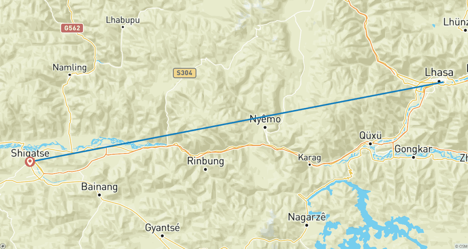 Mapa do percurso de Lhasa Tour-The Best of Tibet