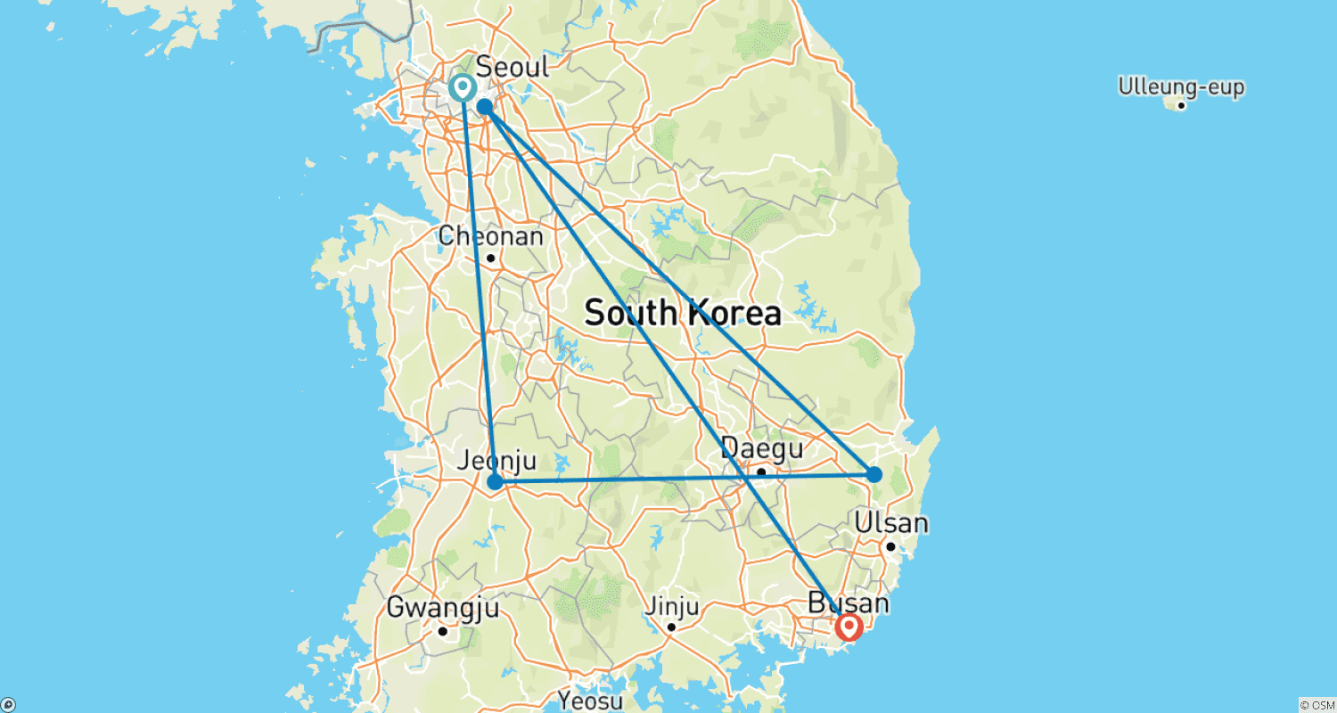 Mapa trasy: Południowokoreański klasyk 10 dni - One Life Adventures