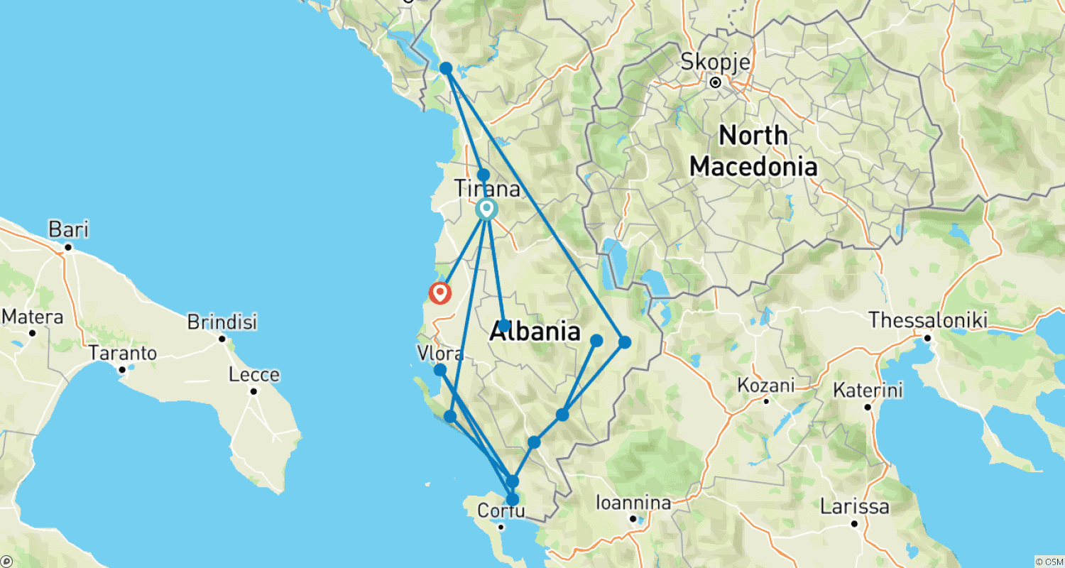 خريطة مسار 7 Days The Best of Albania: Eco & Traditions Discovery Tour