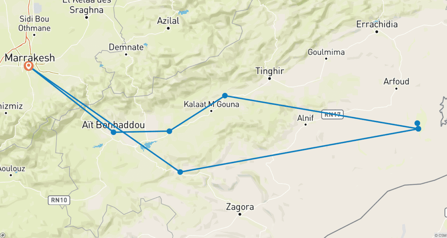 3日間プライベート砂漠ラグジュアリーキャンプ Erg Chebbi Merzouga & 2025/2026年大晦日のルートマップ