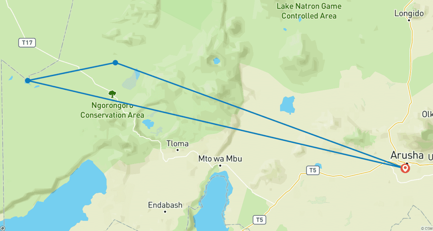 Mapa do percurso de Discover Our World-Class 4-Day Ndutu Migration Safari