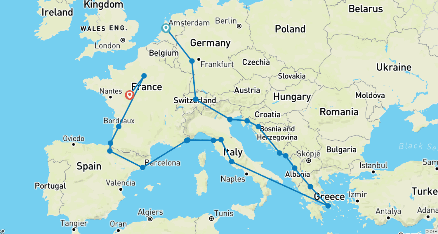 Mapa do percurso de European Discoverer (End Paris)