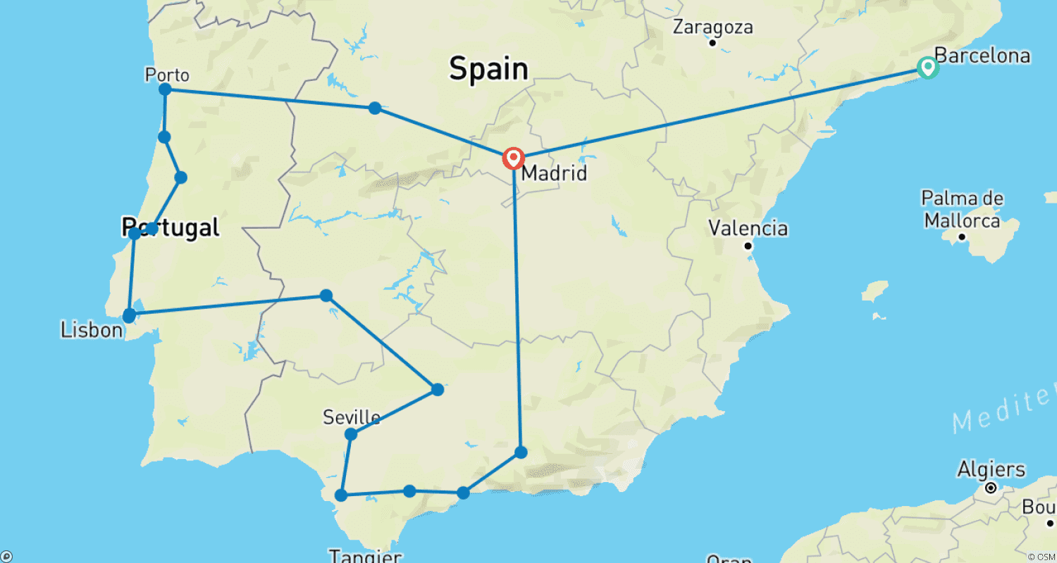 Mapa do percurso de 16D Spain & Portugal Premium Small Group Tour