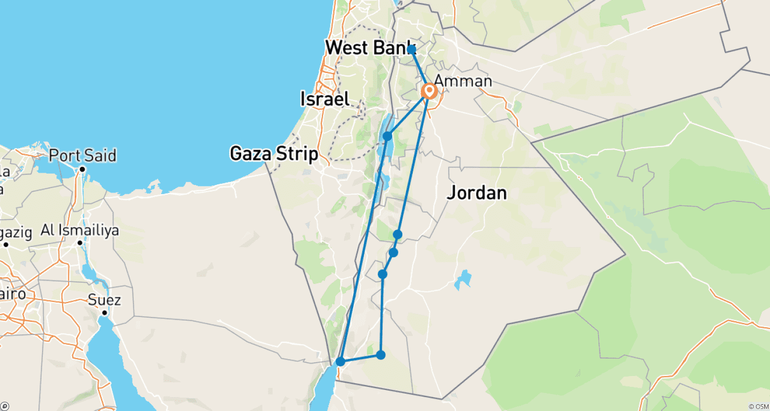 Mapa do percurso de Um Sabor da Jordânia - Petra e Wadi Rum (Novo)