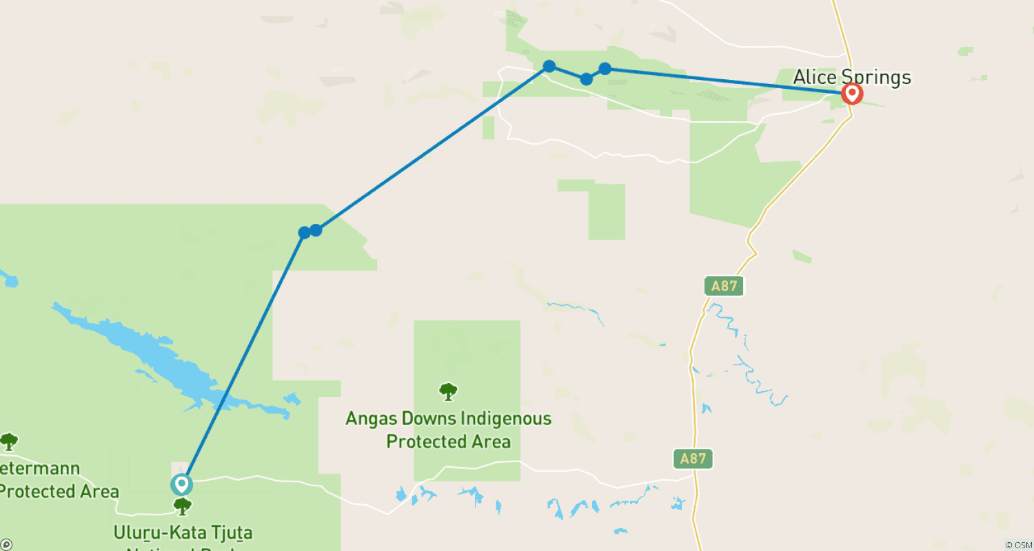 خريطة مسار مغامرة بالدفع الرباعي لمدة 3 أيام من Kings Canyon إلى West MacDonnell (تخييم)