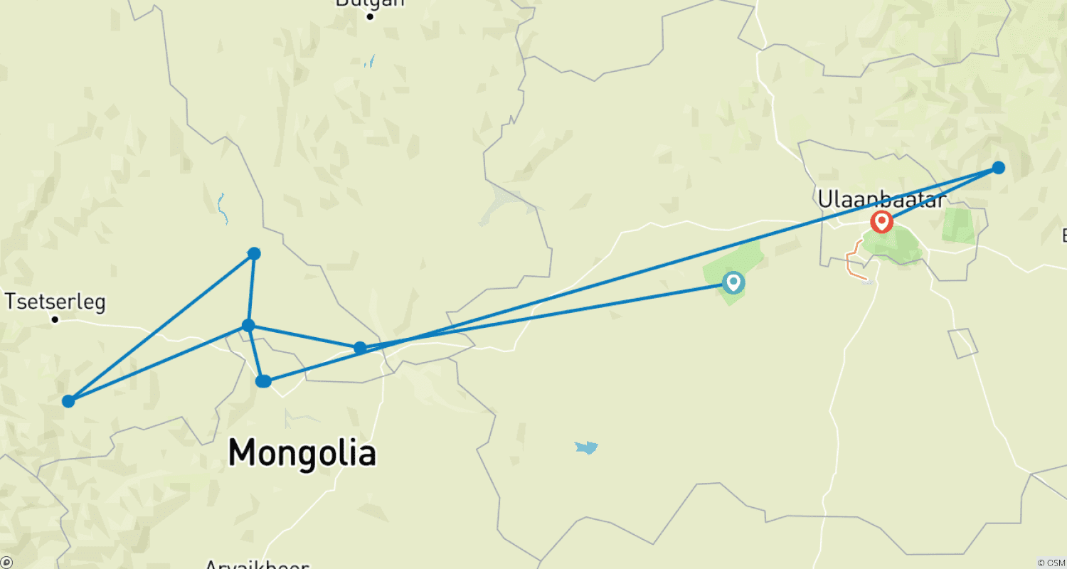 Mapa trasy: Nomadic Mongolian Experience
