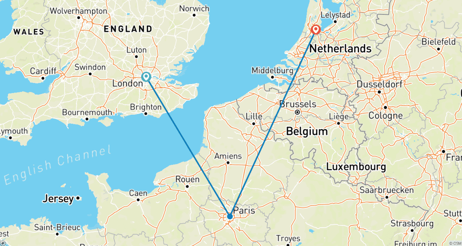 Mapa trasy: Trzy najlepsze miasta Europy