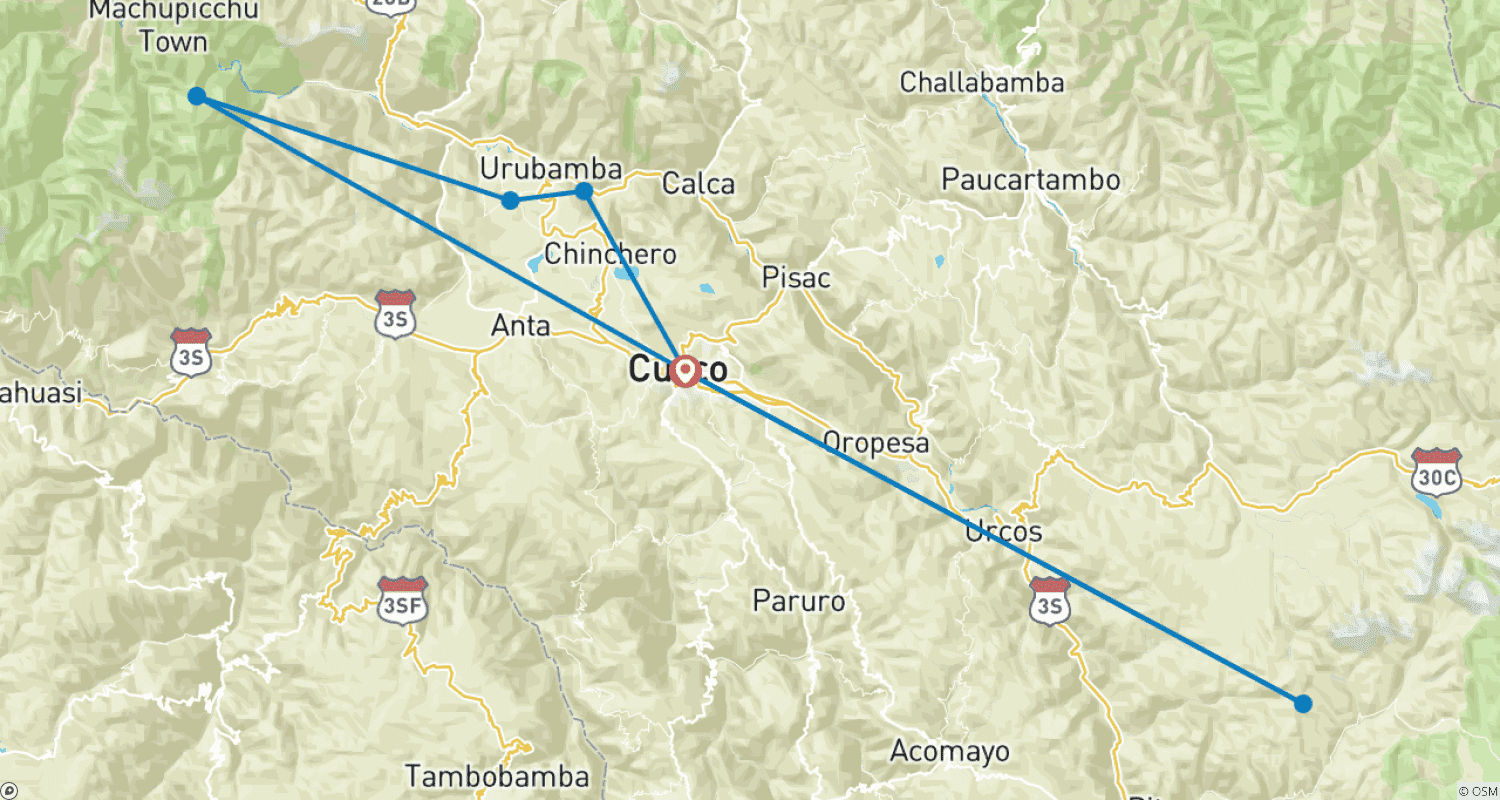 Mapa do percurso de Excursão a Machu Picchu e Montanha Arco-Íris 5 dias