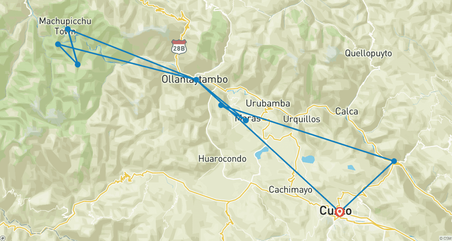 Mapa trasy: Machu Picchu: Święta Dolina + Krótki Szlak Inków 3 dni