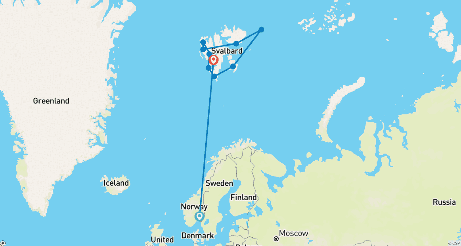 Mapa do percurso de Circunavegando Svalbard - A Expedição Definitiva (MS Fram)