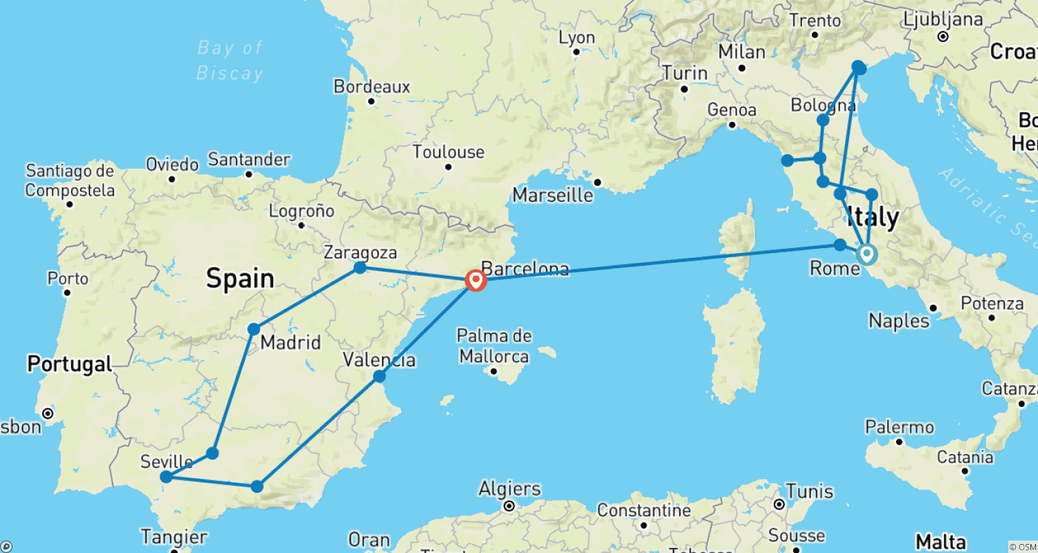 ジェラートからガウディまで:イタリア&スペインの旅のルートマップ