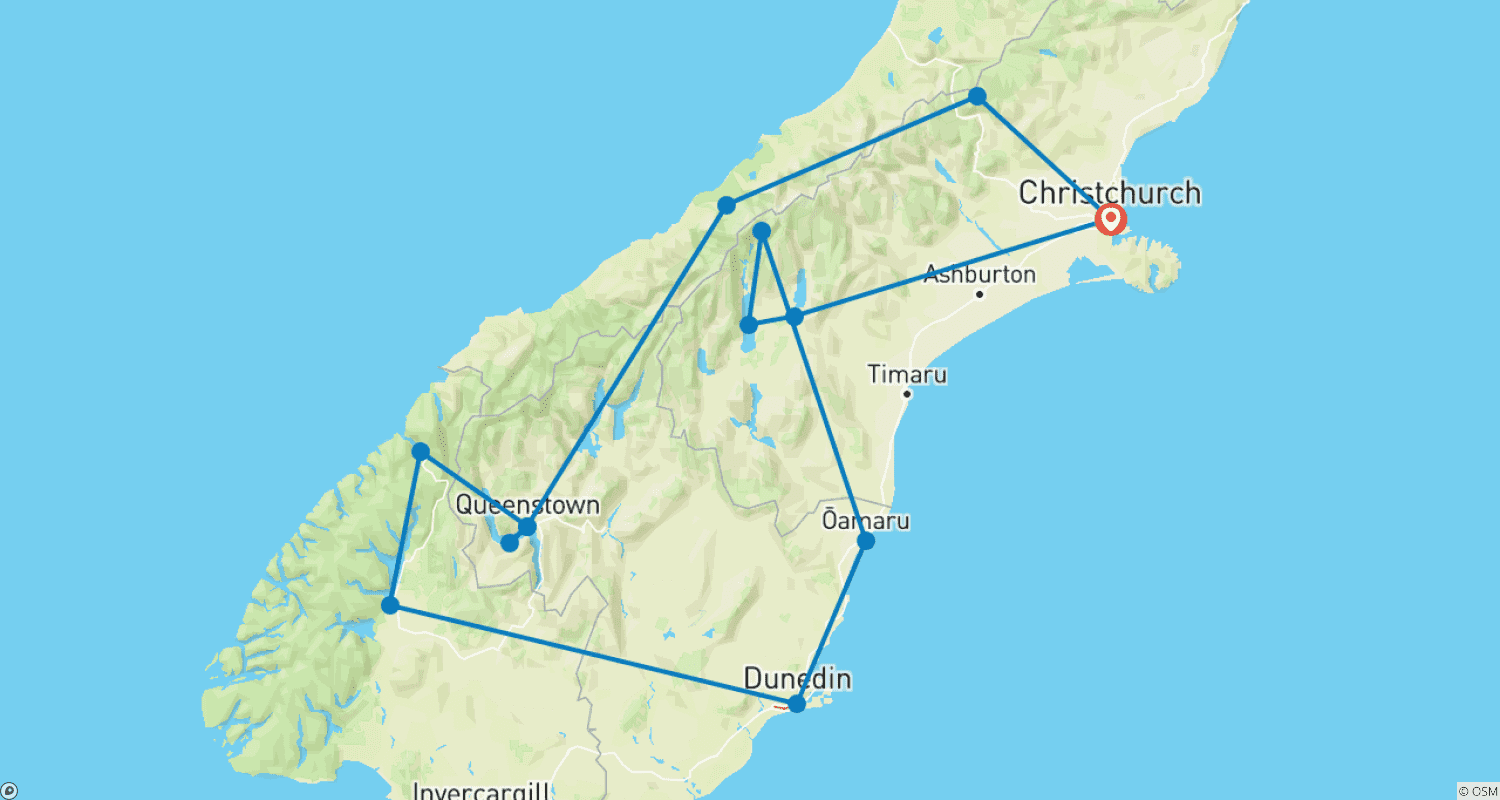 Mapa do percurso de Fuga para o Sul Christchurch → Christchurch (2026)