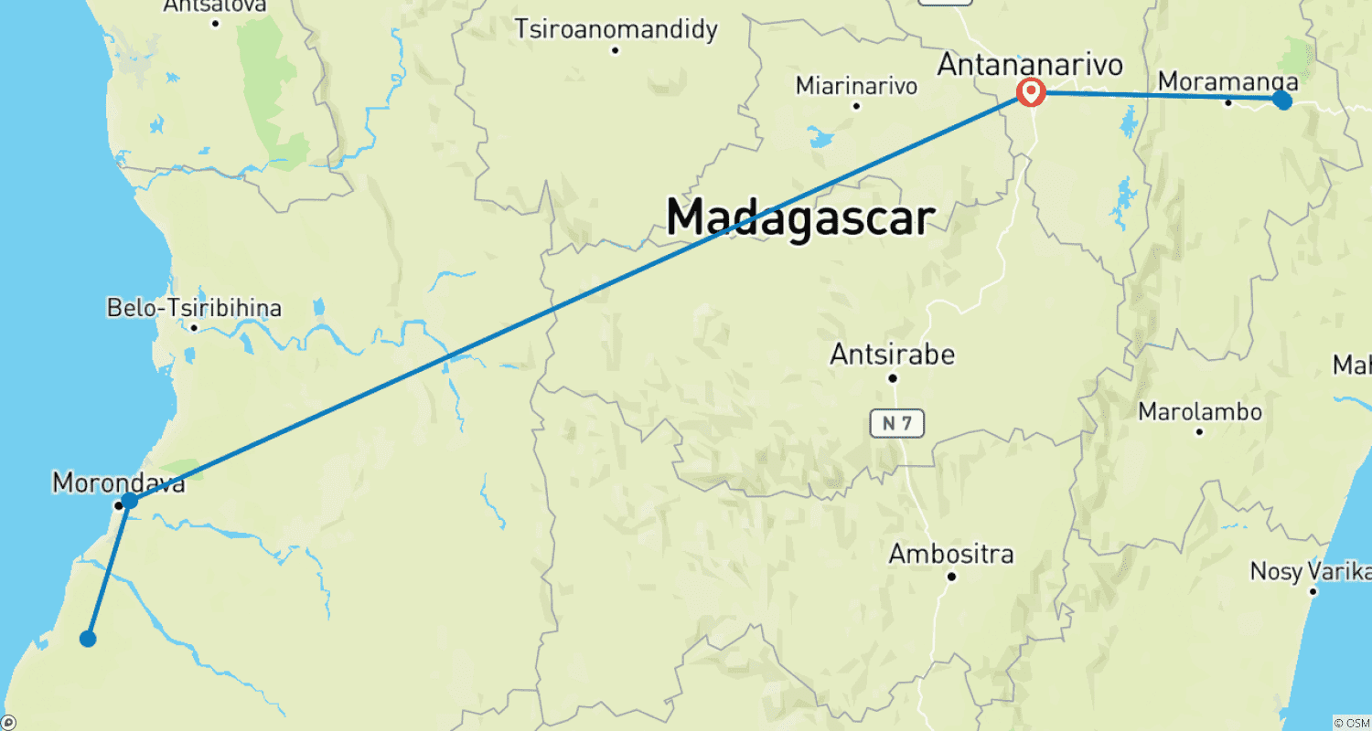 Mapa trasy: Madagaskar: Lemury i Baobaby (Dostępne przez cały rok)