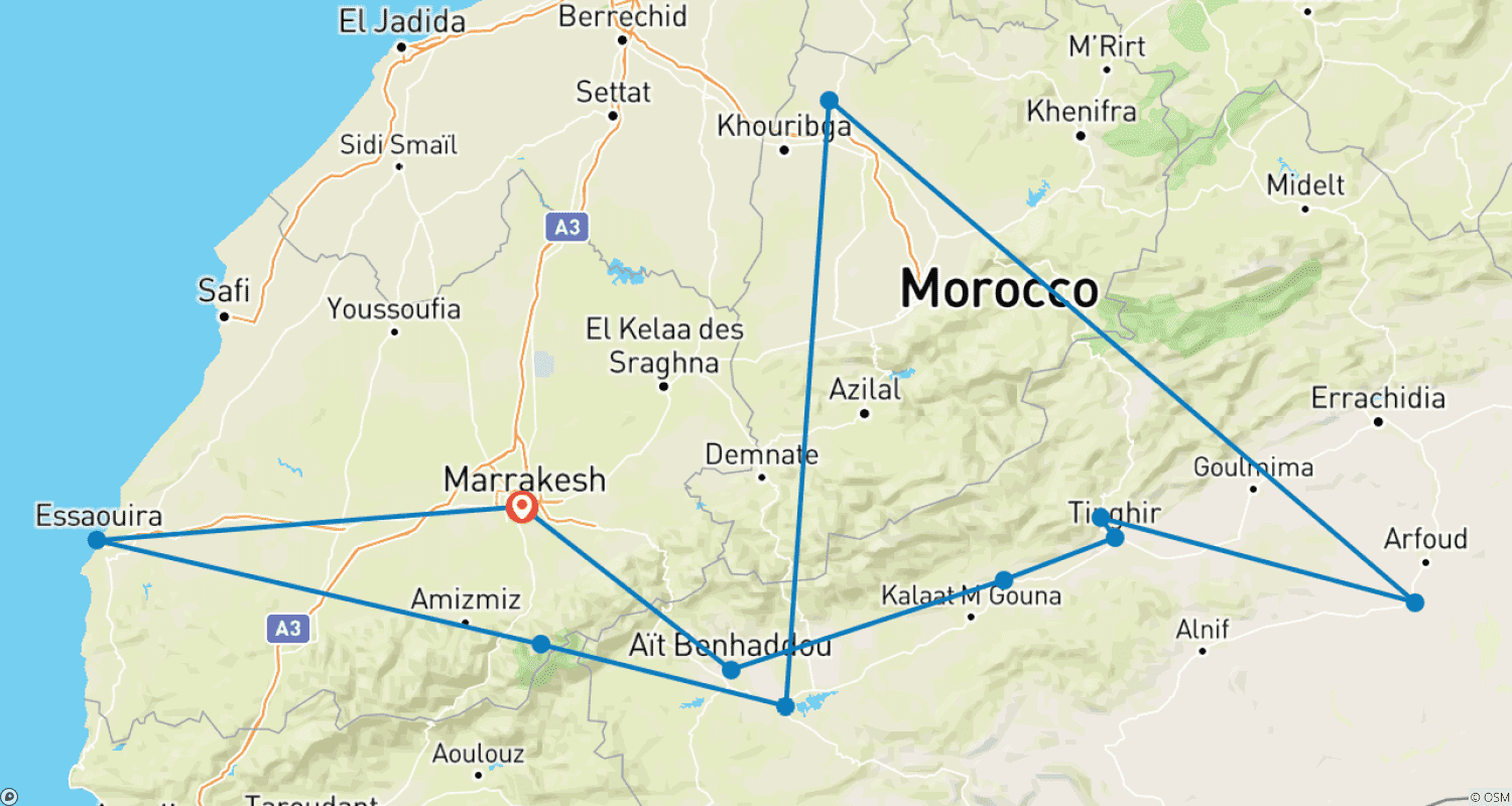 Mapa trasy: Maroko Classic 11 dni — One Life Adventures