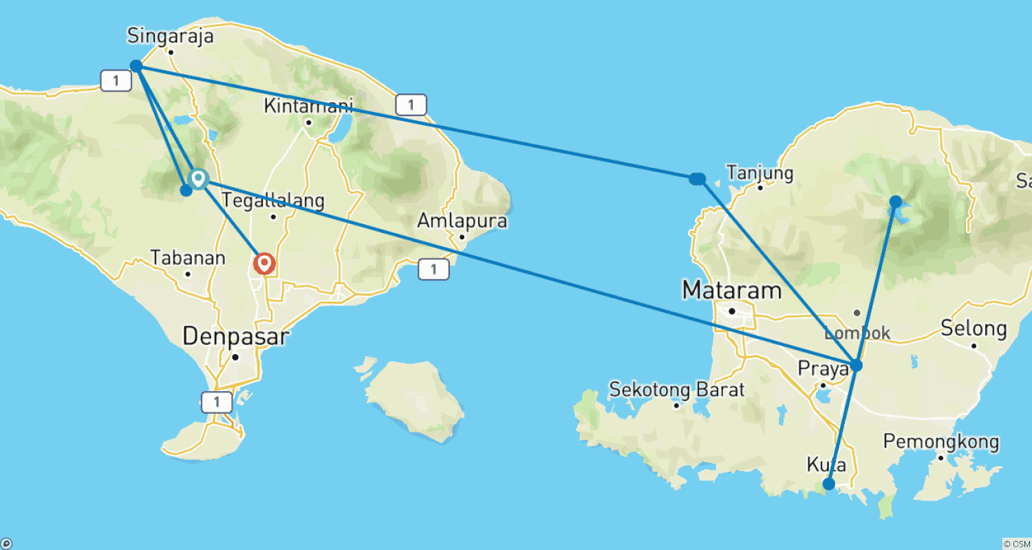 Mapa do percurso de Indonésia Épica em 15 Dias