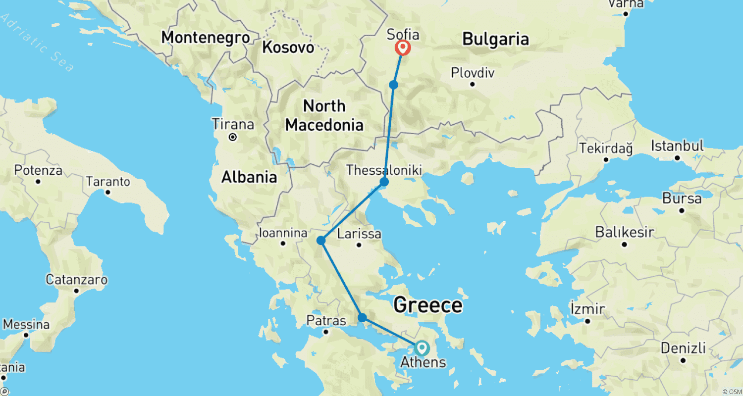 Mapa trasy: Wszystko o Grecji: Ateny do Sofii – Wycieczka w małej grupie