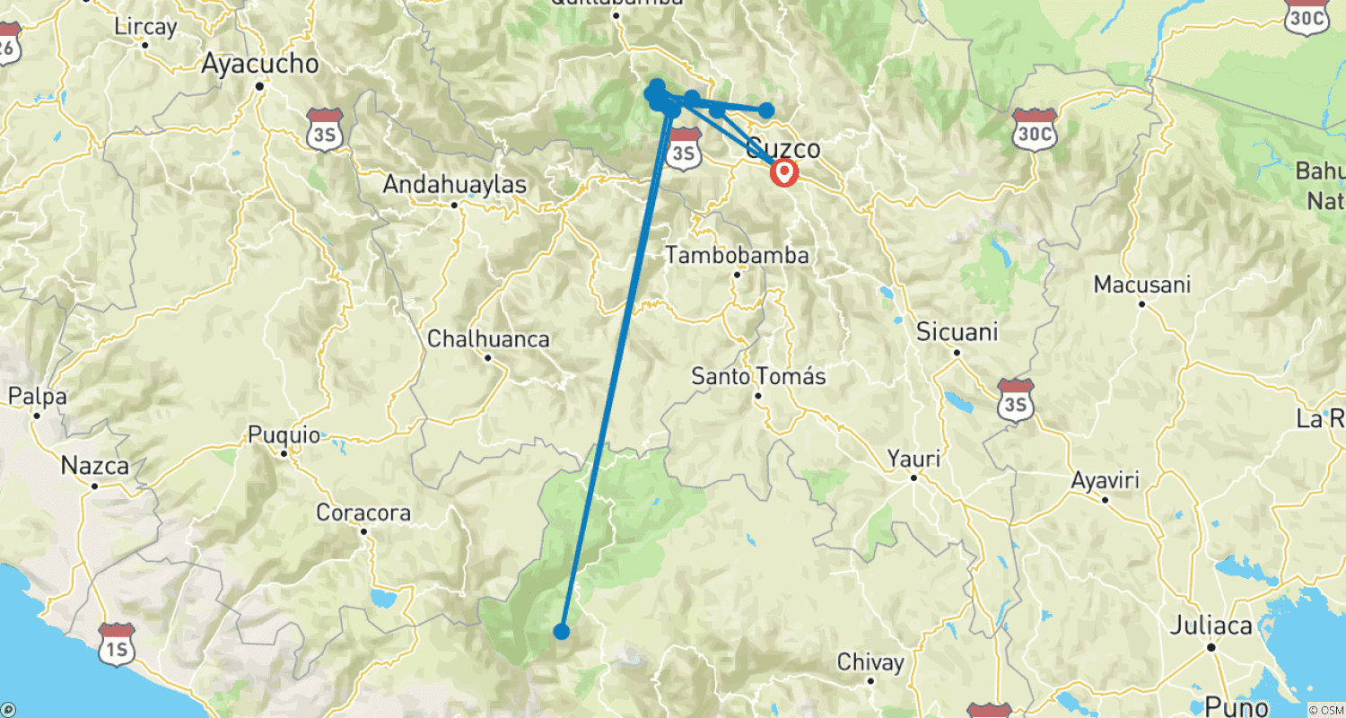INCA TRAIL 4 DAYS – Small Groupのルートマップ