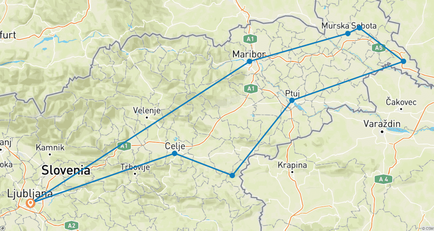 Mapa do percurso de Eslovénia Oriental - Conforto Supremo