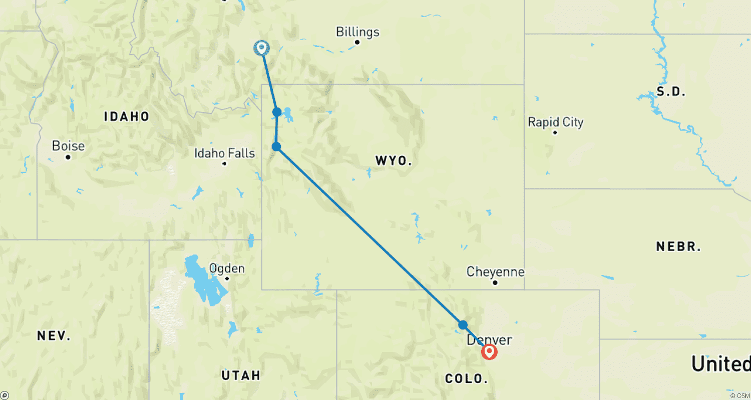 خريطة مسار Rocky Mountain Immersion: Explore Yellowstone, Grand Teton, and Rocky Mountain National Parks
