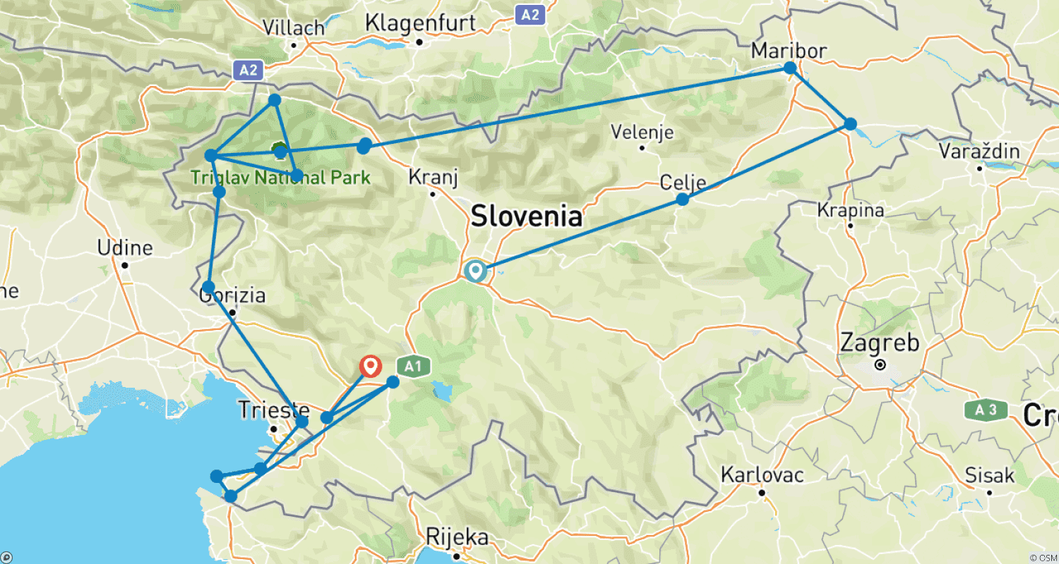 Mapa do percurso de DIRIJA, SINTA, DEGUSTE A ESLOVÊNIA - Conforto Supremo