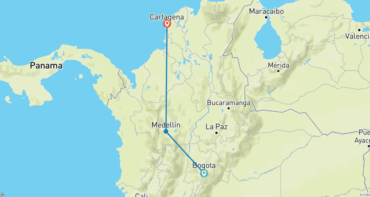 Mapa do percurso de Experiência Colômbia 1 Semana
