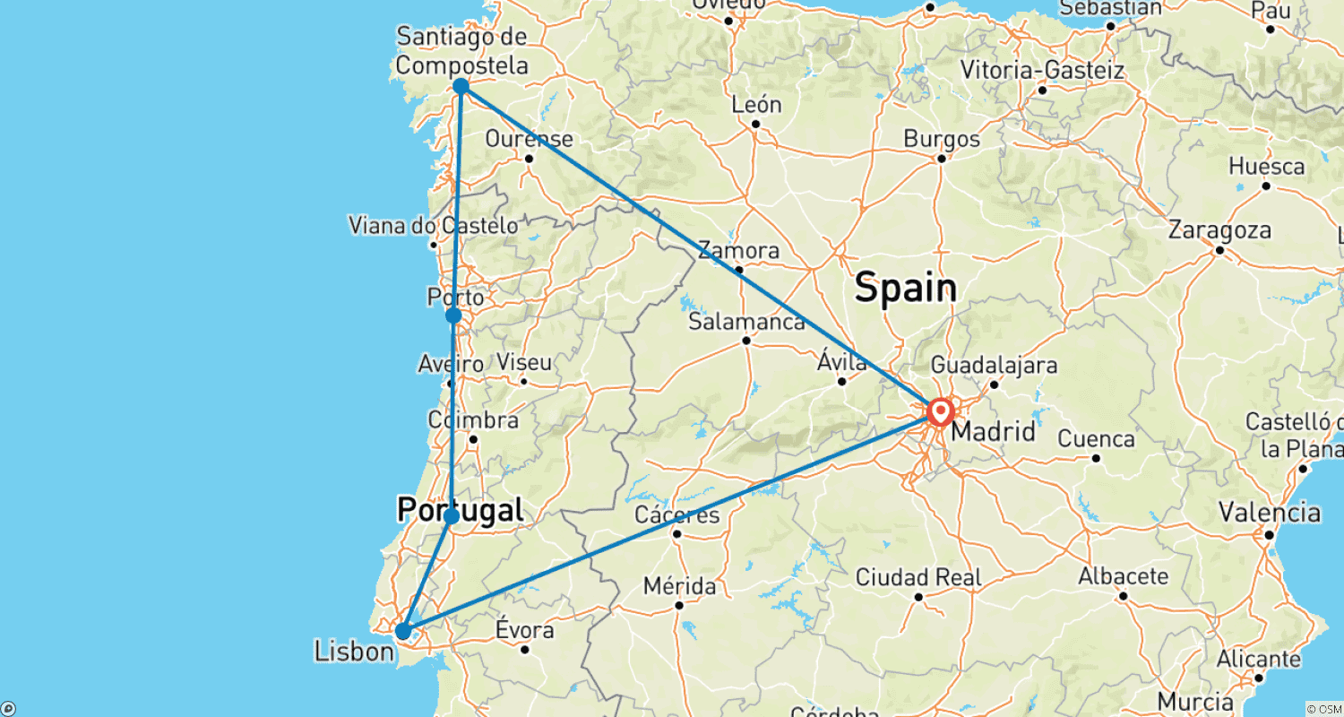 خريطة مسار 8 Days Essential Spain & Portugal.