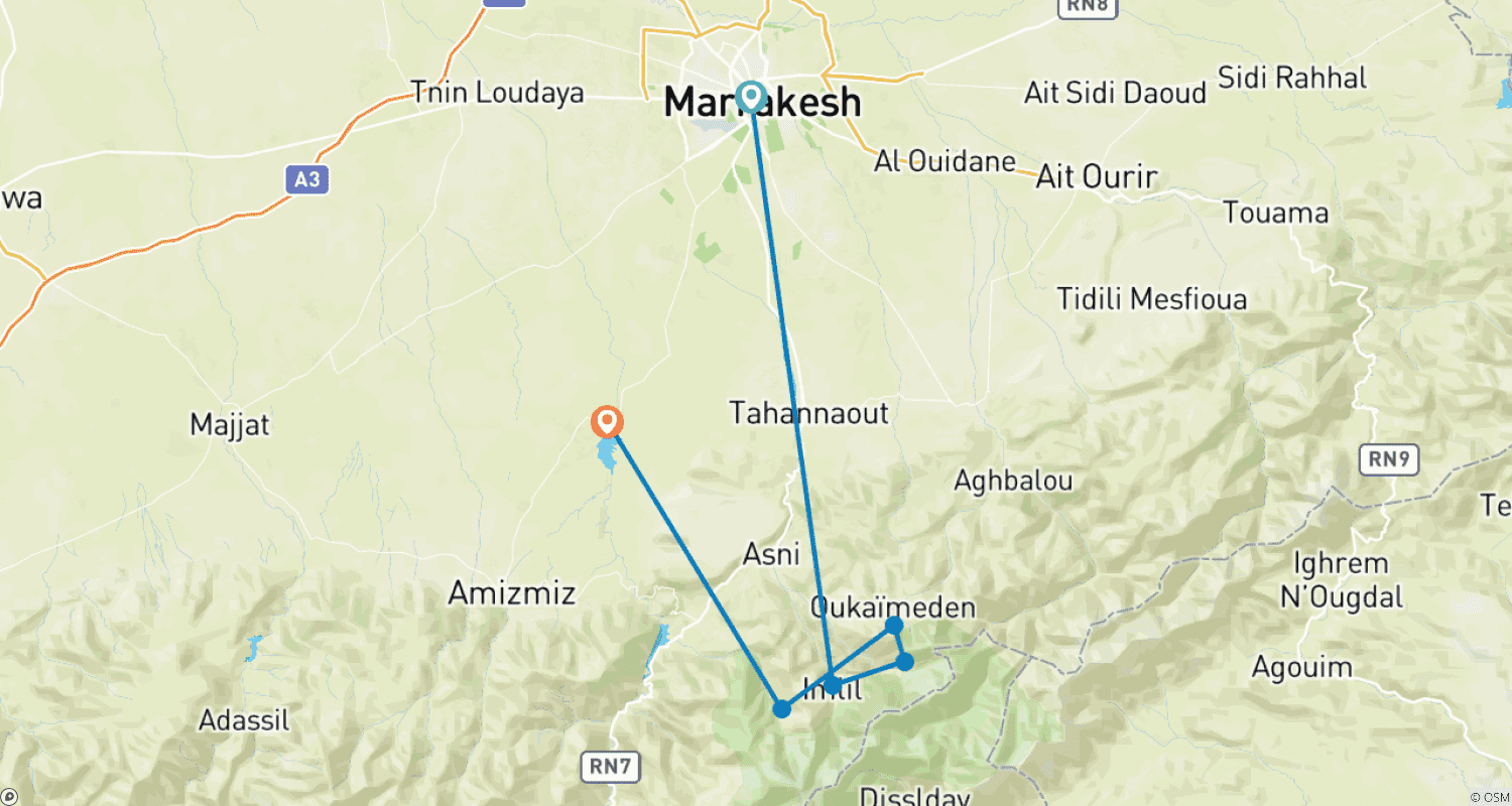 Mapa do percurso de Aventura de eBike Marroquina de 5 Dias: Explore a Beleza de Marrocos Numa Viagem Inesquecível