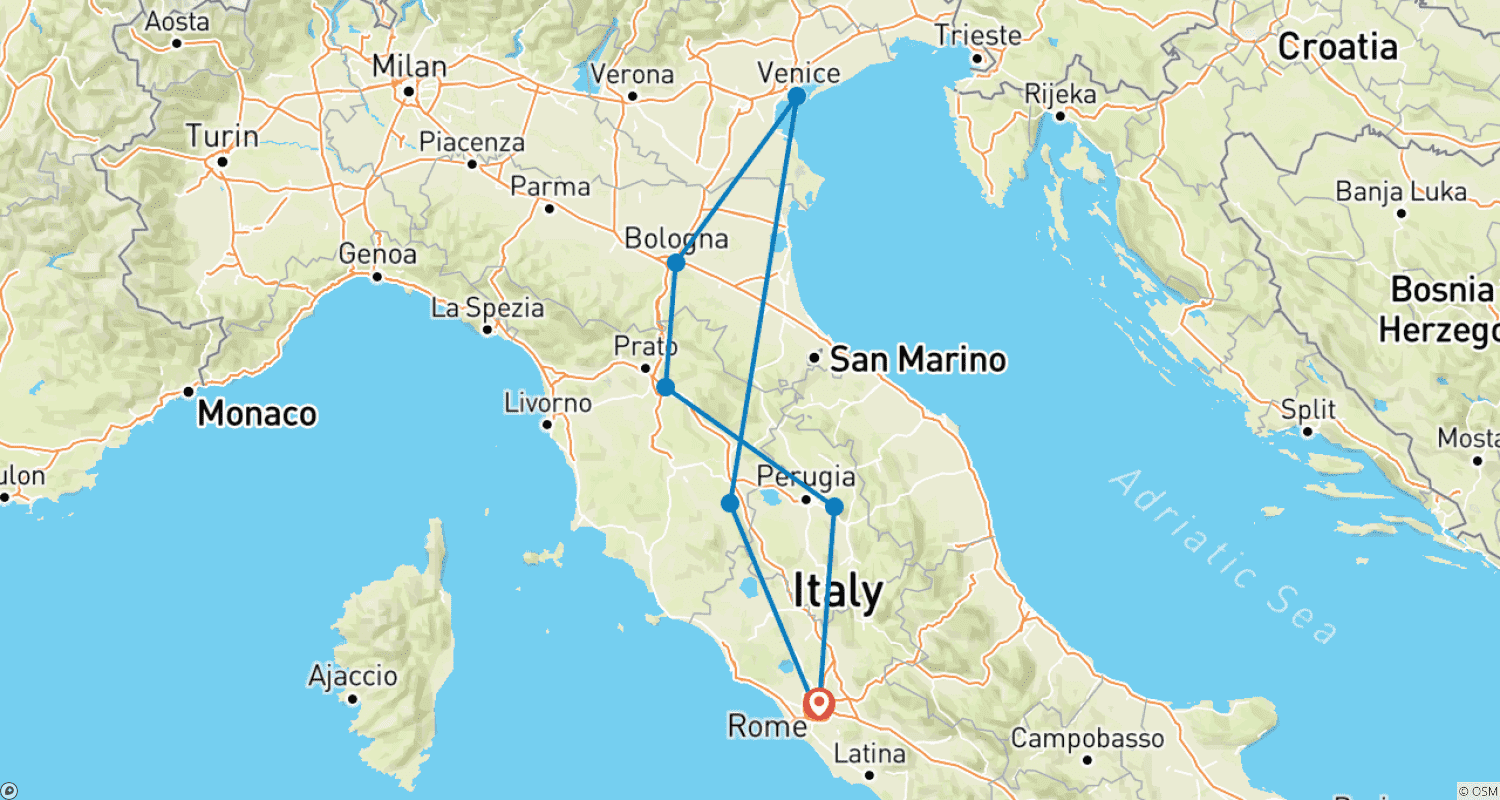 8 Days Rome, Florence, and Venice.のルートマップ