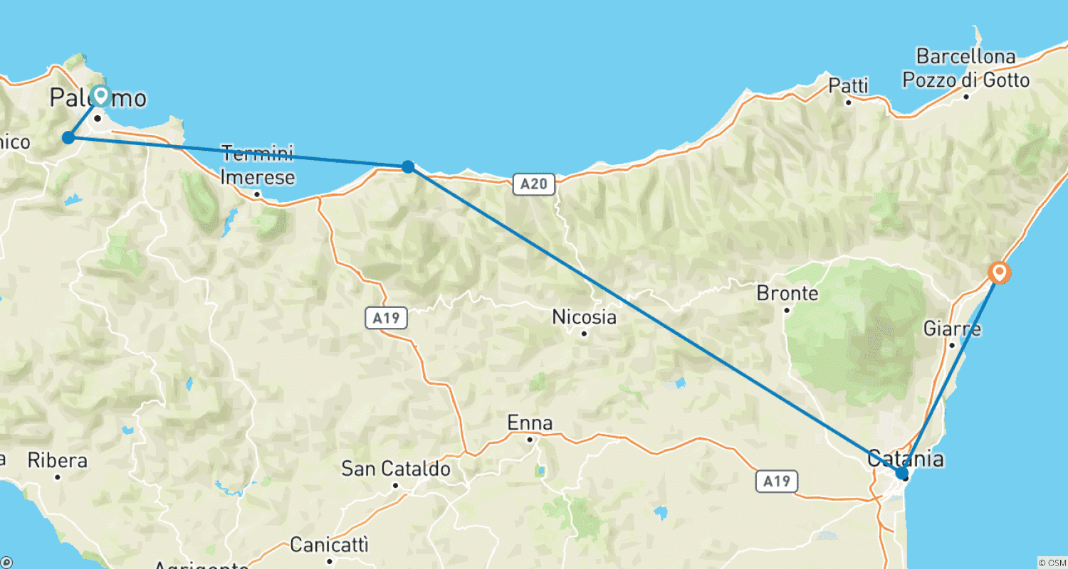 خريطة مسار 5 Days in Italy From Palermo to Taormina