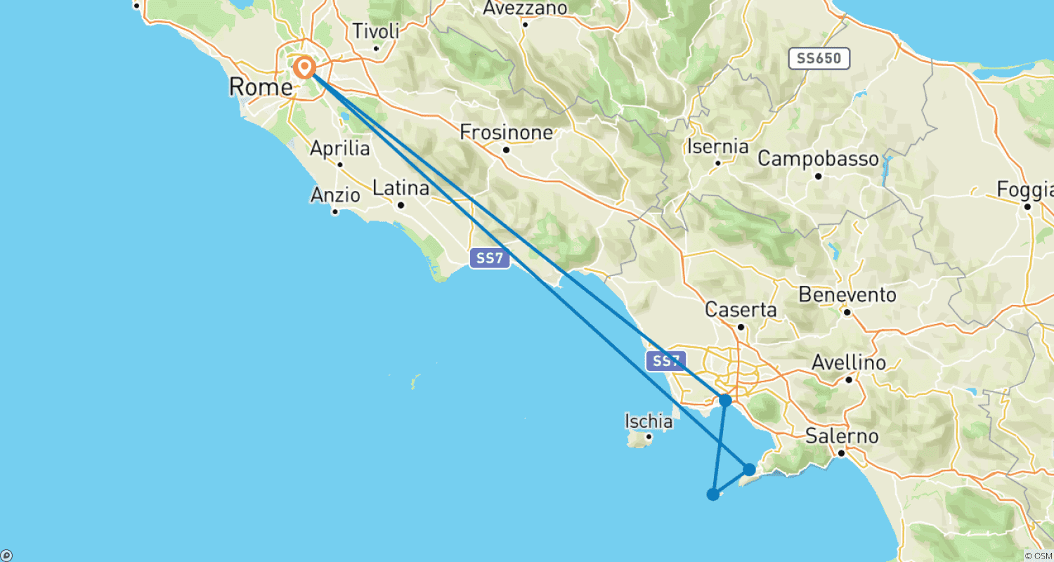 Mapa do percurso de Excursão de 5 Dias na Itália: De Roma a Capri