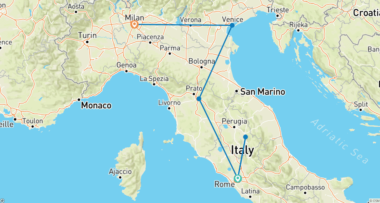 Mapa trasy: 10 Days Italy by Train.