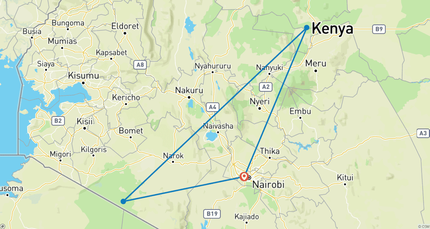 Mapa trasy: 8 dni Safari Samburu i Masai Mara