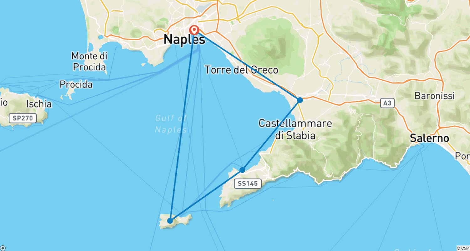 5 Days in Naples and the Amalfi coast.のルートマップ