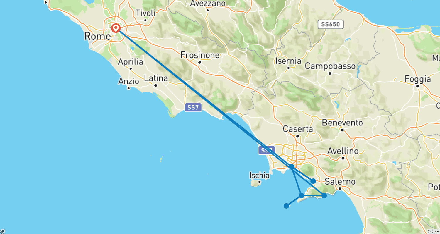 7 Days Wonderful Amalfi Coast by Train.のルートマップ