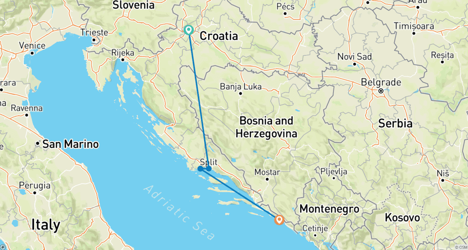 خريطة مسار 8 Days in Croatia by Train.