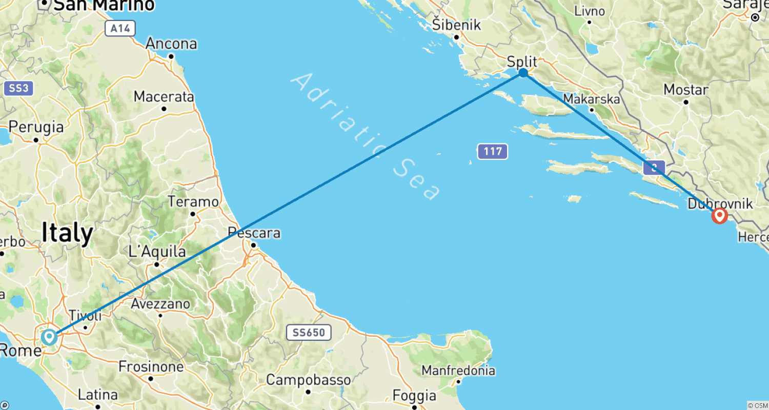 Mapa trasy: 8 Days Rome, Split and Dubrovnik.