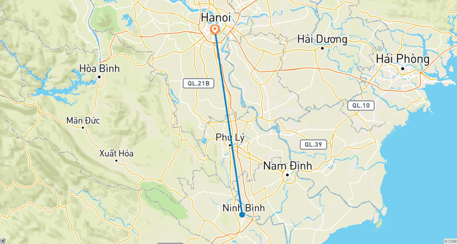 خريطة مسار هانوي - Ninh Binh، Bai Dinh Pagoda، Trang An و Mua Cave يوم واحد بحافلة ليموزين