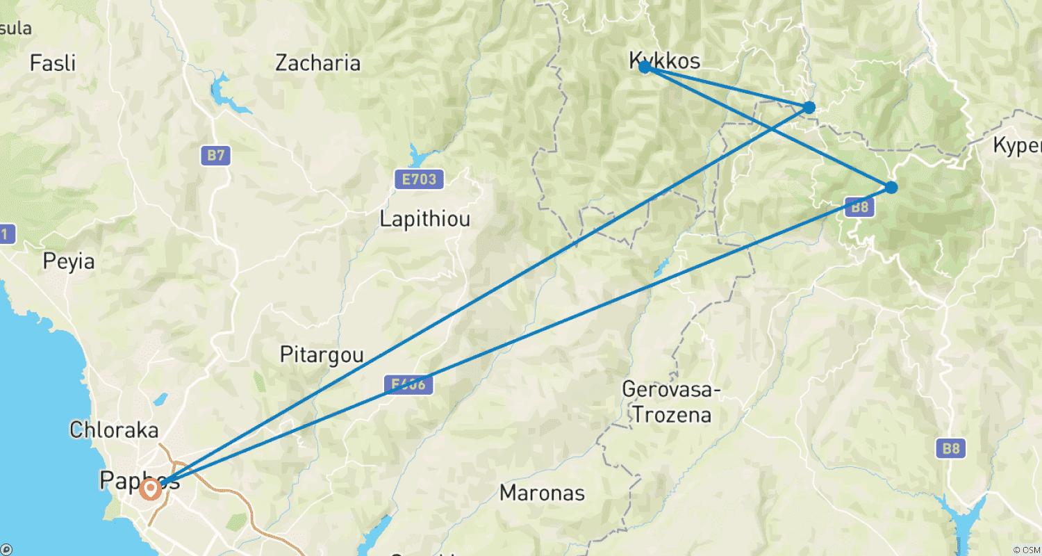 Mapa trasy: 5-dniowa wycieczka w Pafos.