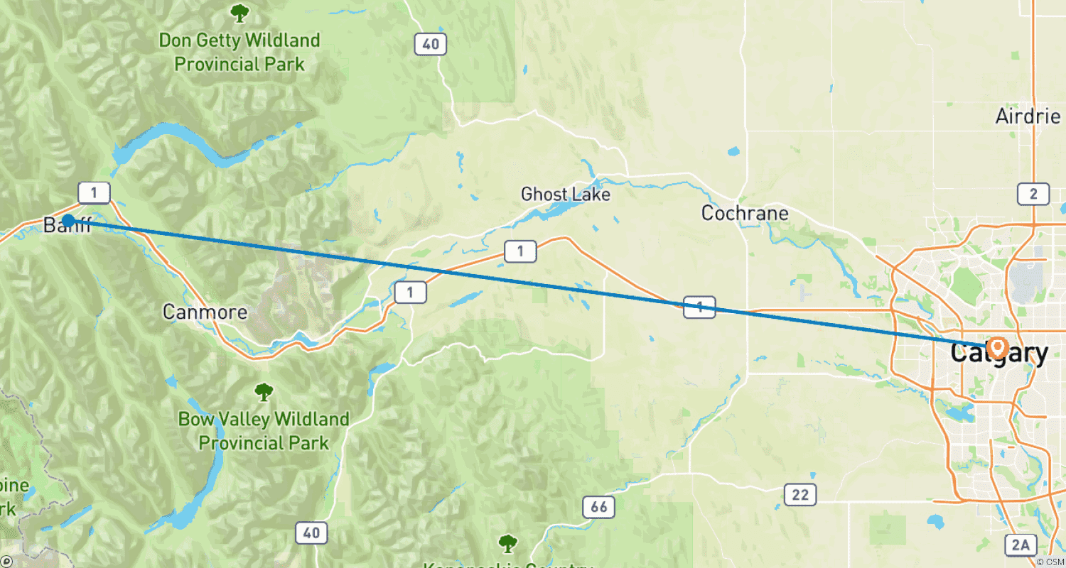 Mapa do percurso de Esquie nas Montanhas Rochosas Canadenses: Parque Nacional de Banff
