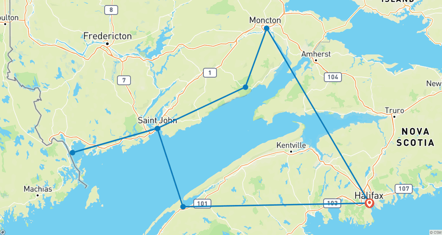 Mapa trasy: Cuda Zatoki Fundy