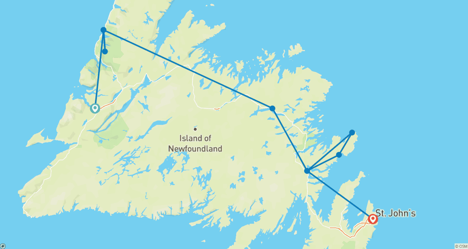 Mapa trasy: Odkrywca Nowej Fundlandii