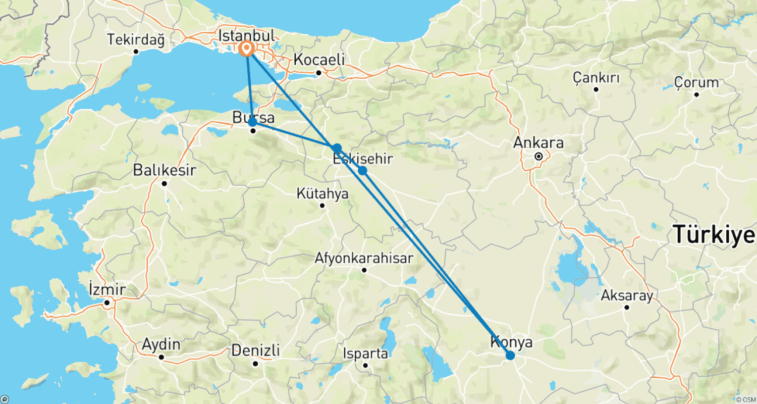 خريطة مسار Ertugrul Islamic Turkey Tour – 6 Days Private Group Tour