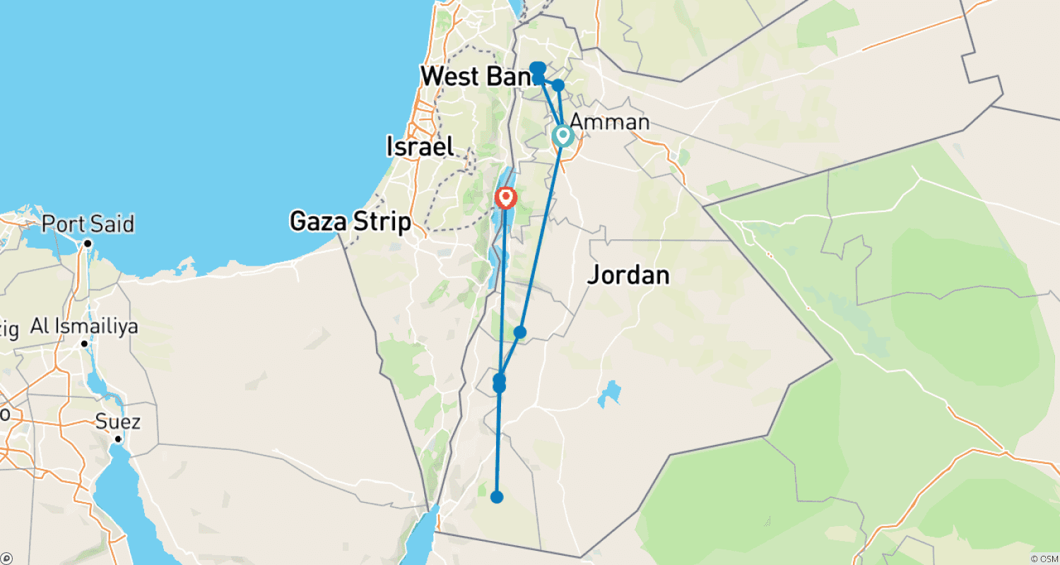 Mapa trasy: Piesze wędrówki po Jordanii w 08 dni