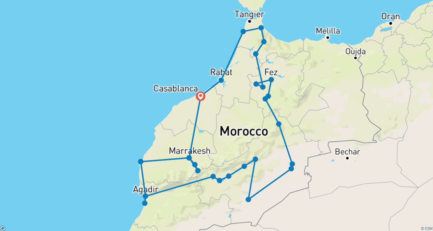 خريطة مسار رحلة المغرب الكبرى: شهر من الاستكشاف